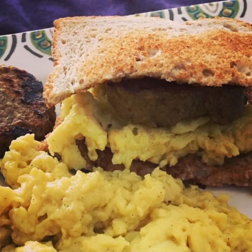 Vegan Egg and Sausage Sandwich on JLgoesVegan.com